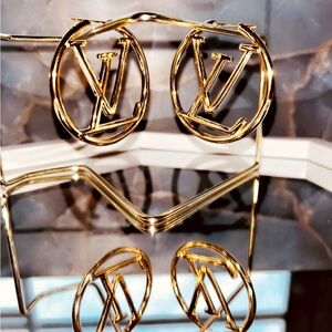 Gold Designer Logo Earrings